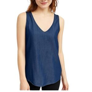 GAP Crisscross Back Chambray Blue Tank Top 100% Lyocell Women Size XS NWT